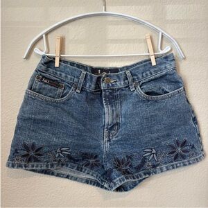LEI Blue Jean Shorts with Floral Embroidery